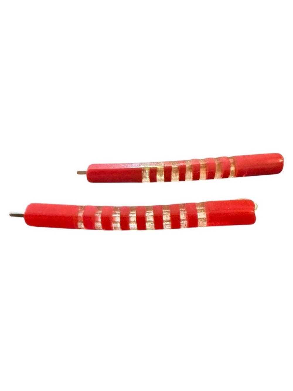 1970’s Red and Clear Striped Bobby Pins Barrettes,‎ 2.5” Long, Deadstock